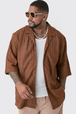 boohooMAN Plus Short Sleeve Drop Revere Open Weave Shirt | UK| Shirts