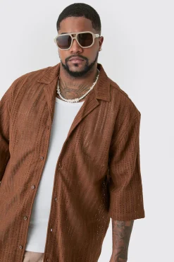 boohooMAN Plus Short Sleeve Drop Revere Open Weave Shirt | UK| Shirts
