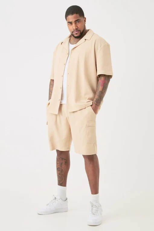 boohooMAN Plus Short Sleeve Drop Revere Shirt & Cargo Short Set In | UK| Shorts|Sets & Co-Ords