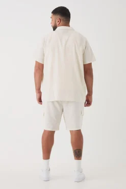 boohooMAN Plus Short Sleeve Linen Cargo Shirt & Short Set In | UK| Sets & Co-Ords