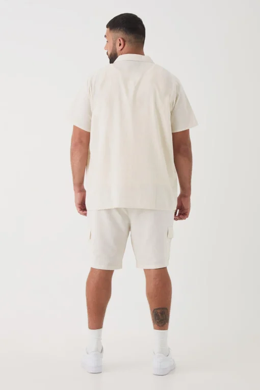 boohooMAN Plus Short Sleeve Linen Cargo Shirt & Short Set In | UK| Sets & Co-Ords