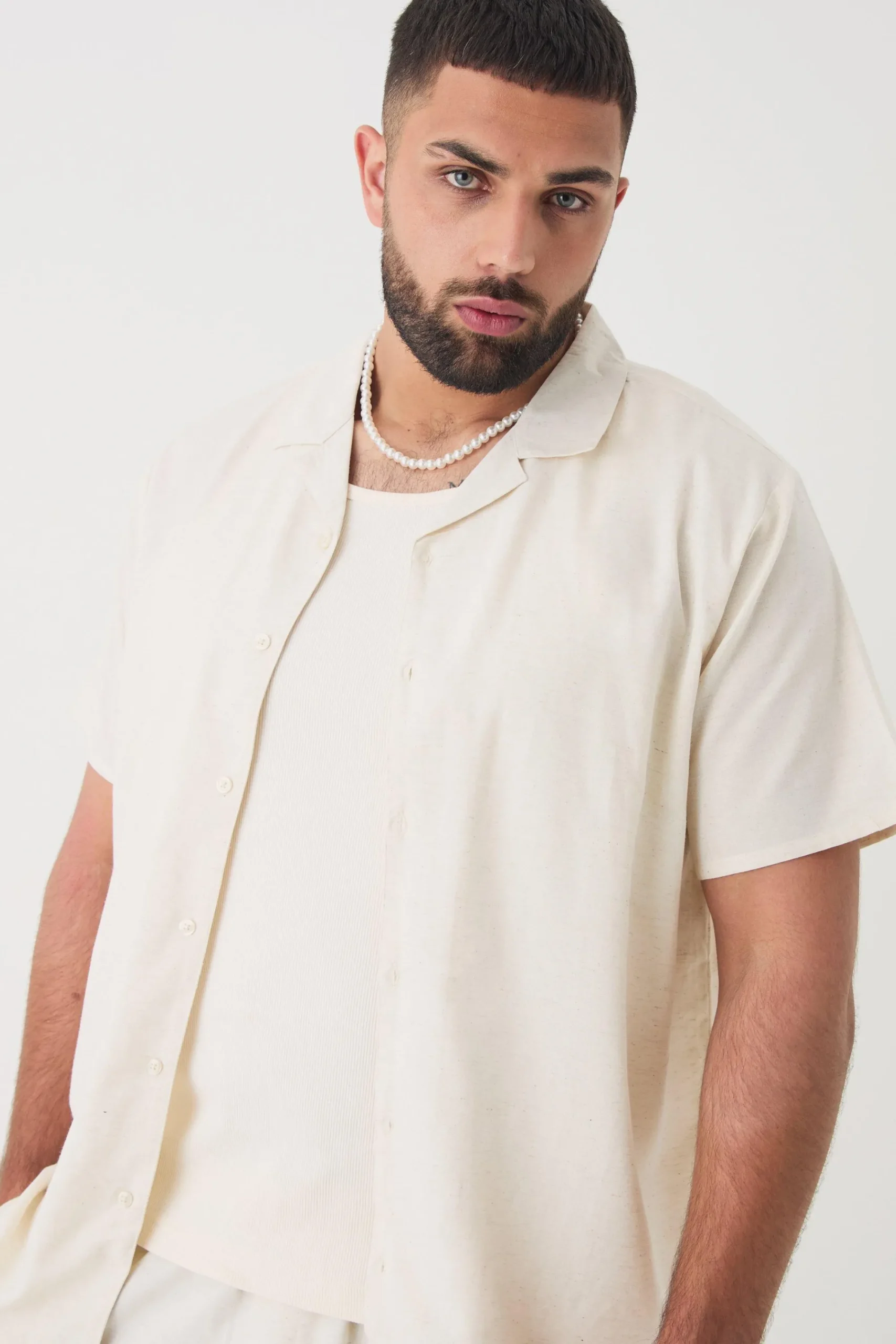 boohooMAN Plus Short Sleeve Linen Cargo Shirt & Short Set In | UK| Sets & Co-Ords