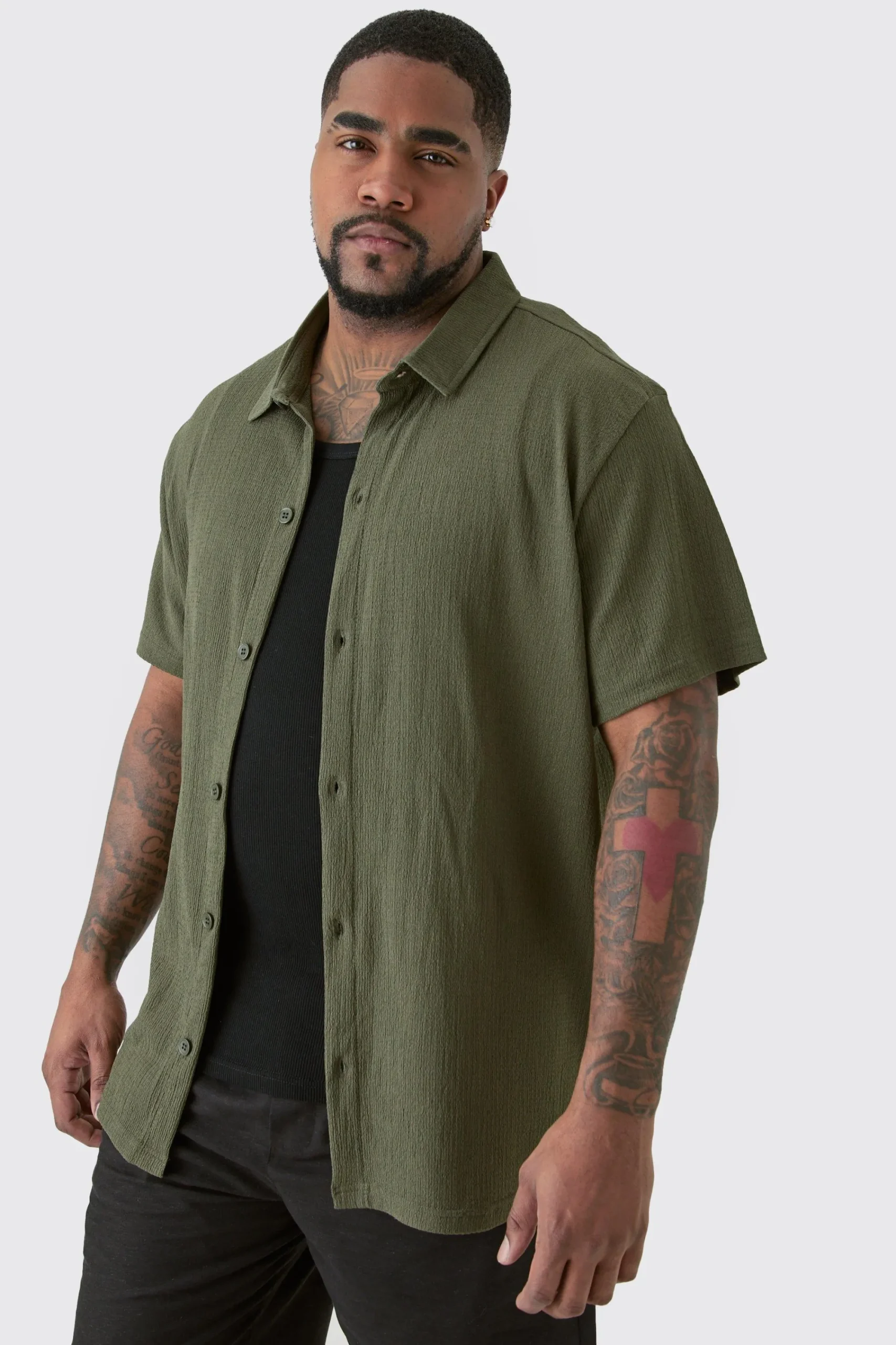 boohooMAN Plus Short Sleeve Regular Textured Shirt In | UK| Shirts