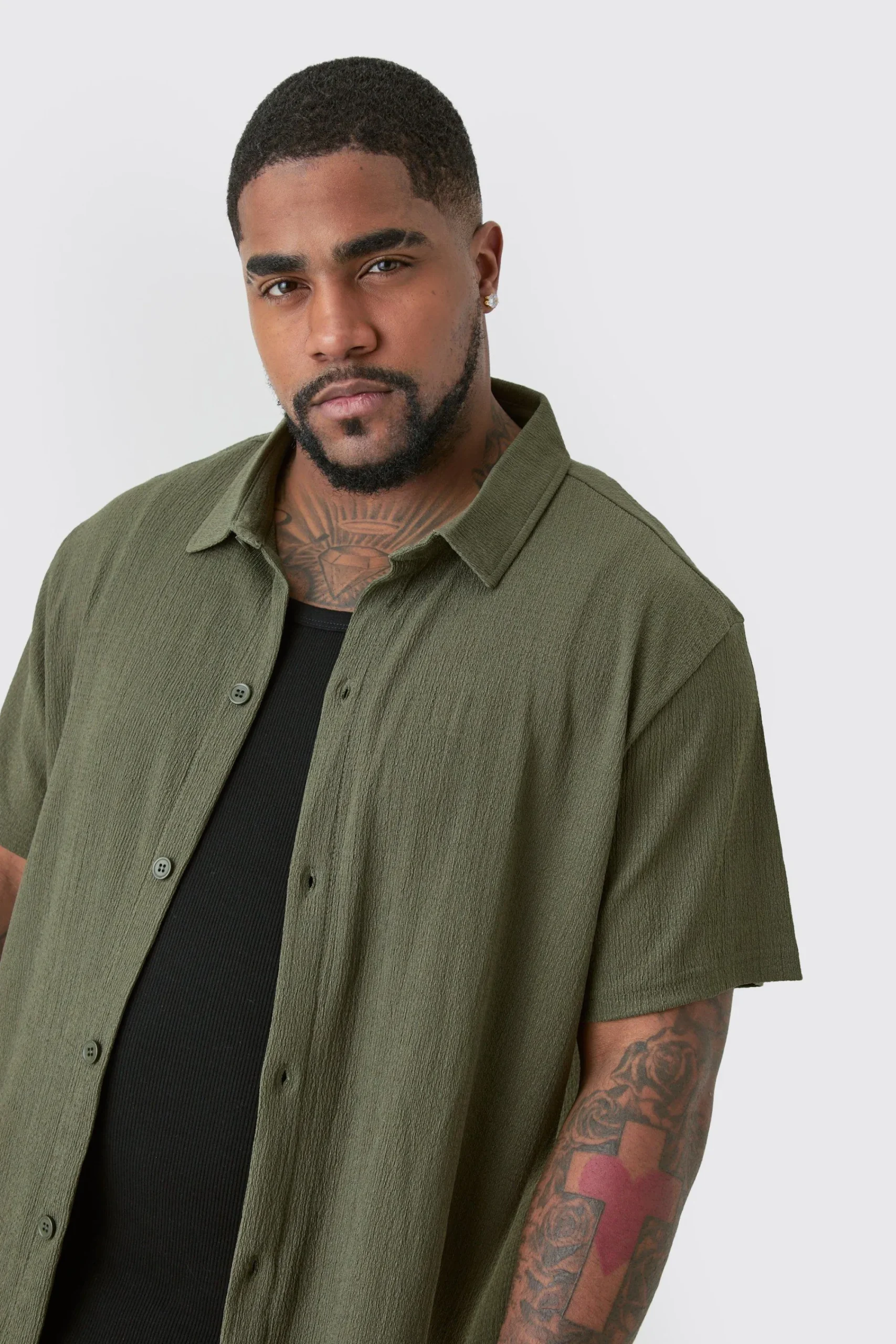boohooMAN Plus Short Sleeve Regular Textured Shirt In | UK| Shirts
