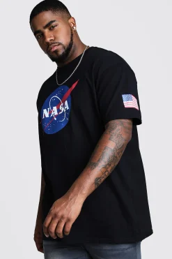Plus Size NASA Sleeve Print License T-Shirt | UK^boohooMAN Clearance