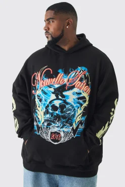 boohooMAN Plus Skull Flame Print Hoodie In | UK| Hoodies & Sweatshirts
