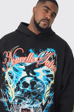 boohooMAN Plus Skull Flame Print Hoodie In | UK| Hoodies & Sweatshirts