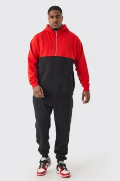 boohooMAN Plus Slim Fit Colour Block Half Zip Tracksuit | UK| Tracksuits|Hoodies & Sweatshirts