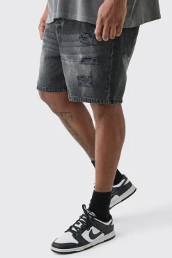 boohooMAN Plus Slim Fit Distressed Denim Shorts In | UK| Shorts