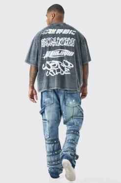 boohooMAN Plus Slim Rigid Flare Embellished Strap Detail Jeans | UK| Trousers|Jeans