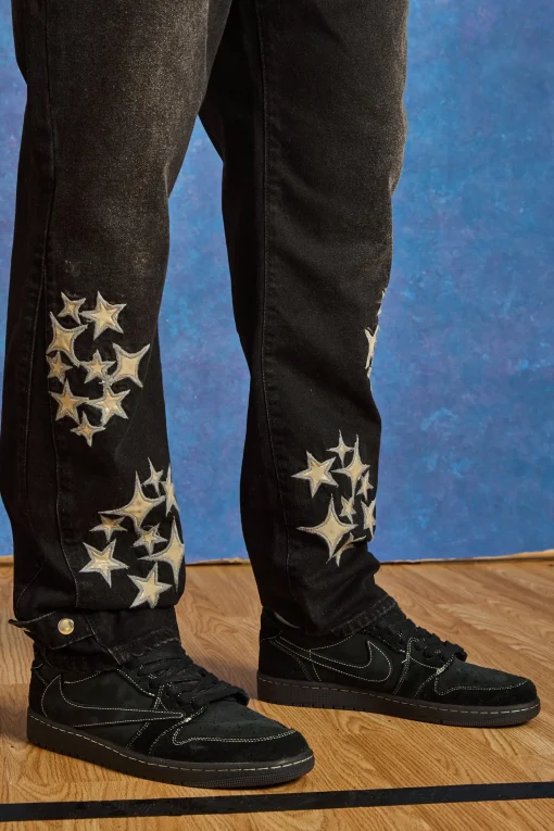 boohooMAN Plus Slim Rigid Pu Star Applique Gusset Jeans | UK| Trousers|Jeans