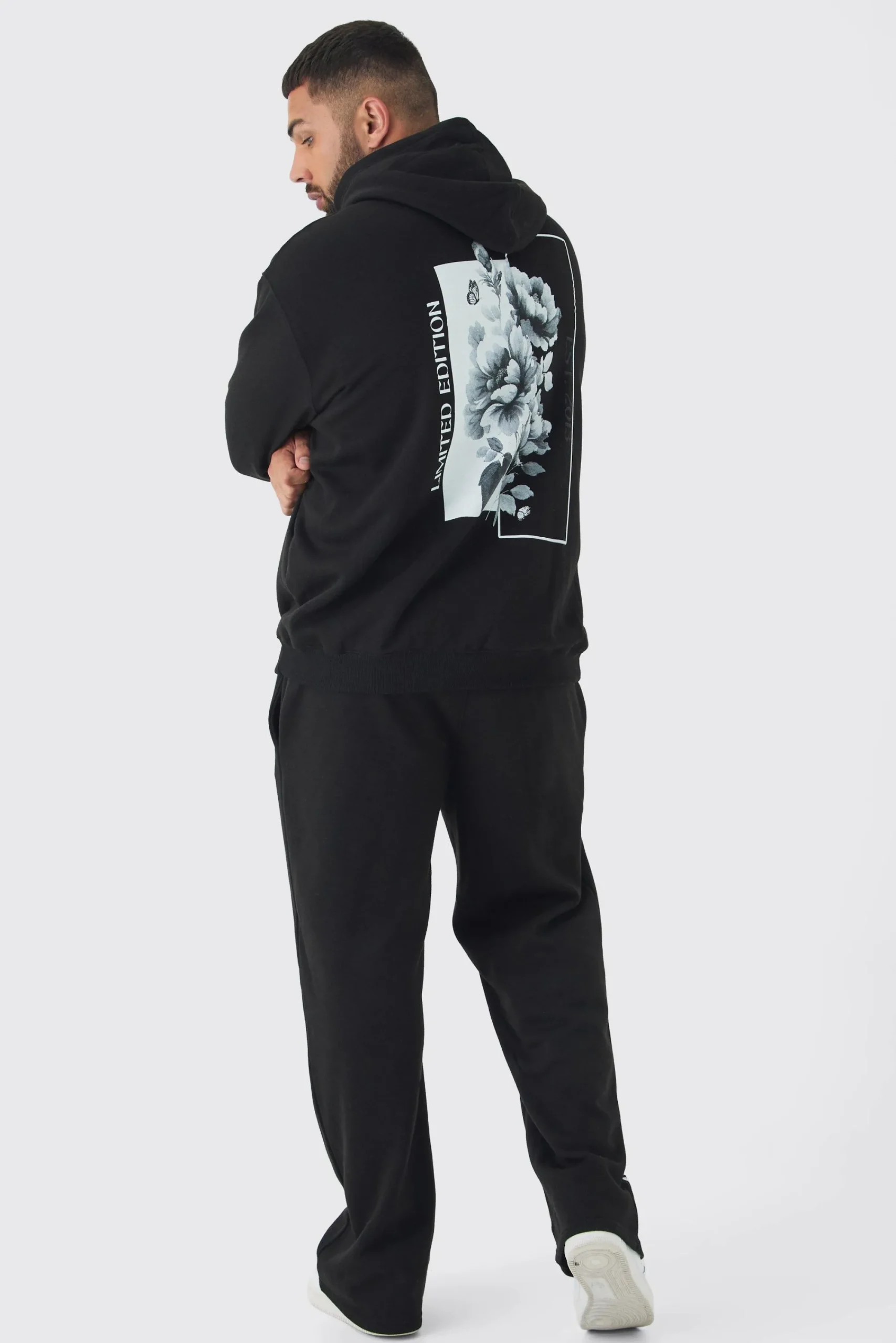 boohooMAN Plus Spliced Floral Graphic Hoodie & Relaxed Fit Jogger Tracksuit | UK| Tracksuits