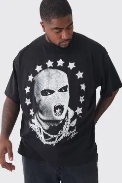 Plus Star Balaclava Graphic Oversized T-Shirt | UK^boohooMAN Sale
