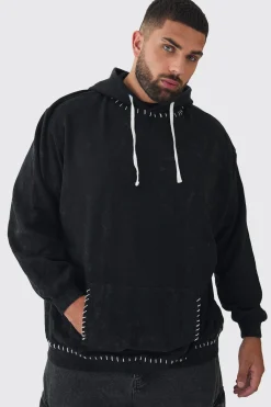 boohooMAN Plus Stitch Detail Oversized Washed Hoodie | UK| Hoodies & Sweatshirts