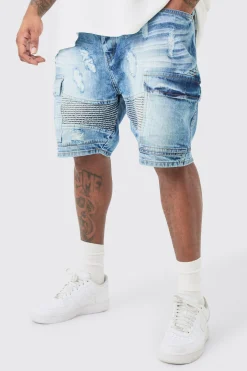 boohooMAN Plus Straight Fit Biker Denim Shorts | UK| Shorts
