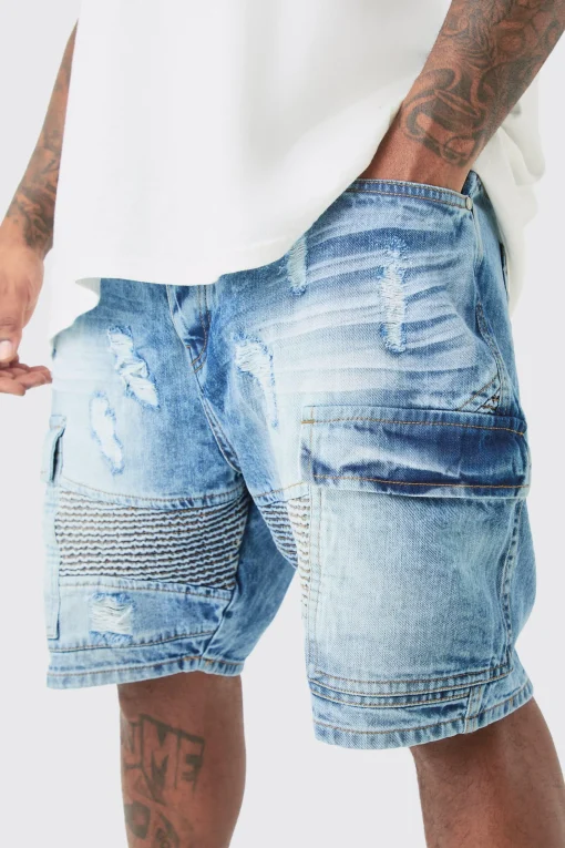 boohooMAN Plus Straight Fit Biker Denim Shorts | UK| Shorts