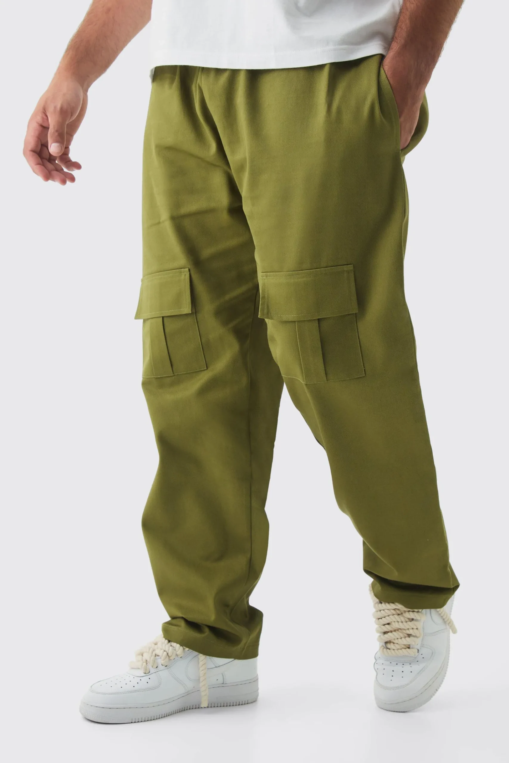 boohooMAN Plus Straight Fit Front Pocket Twill Overdyed Cargo Trouser | UK| Trousers|Cargos