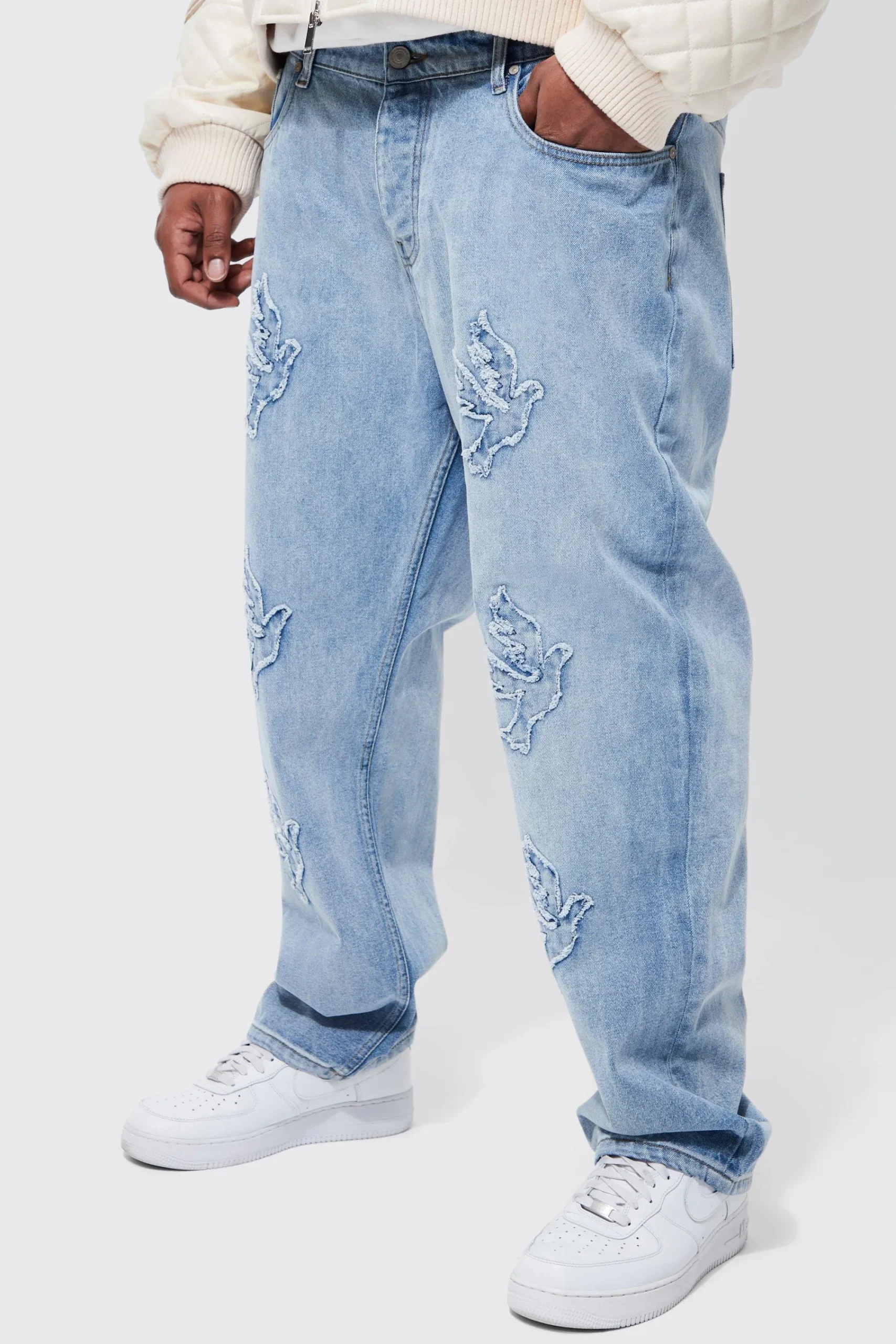 boohooMAN Plus Straight Leg Dove Applique Jean | UK| Trousers|Jeans