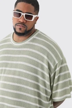 Plus Stripe Knit Relaxed T-shirt | UK^boohooMAN Best