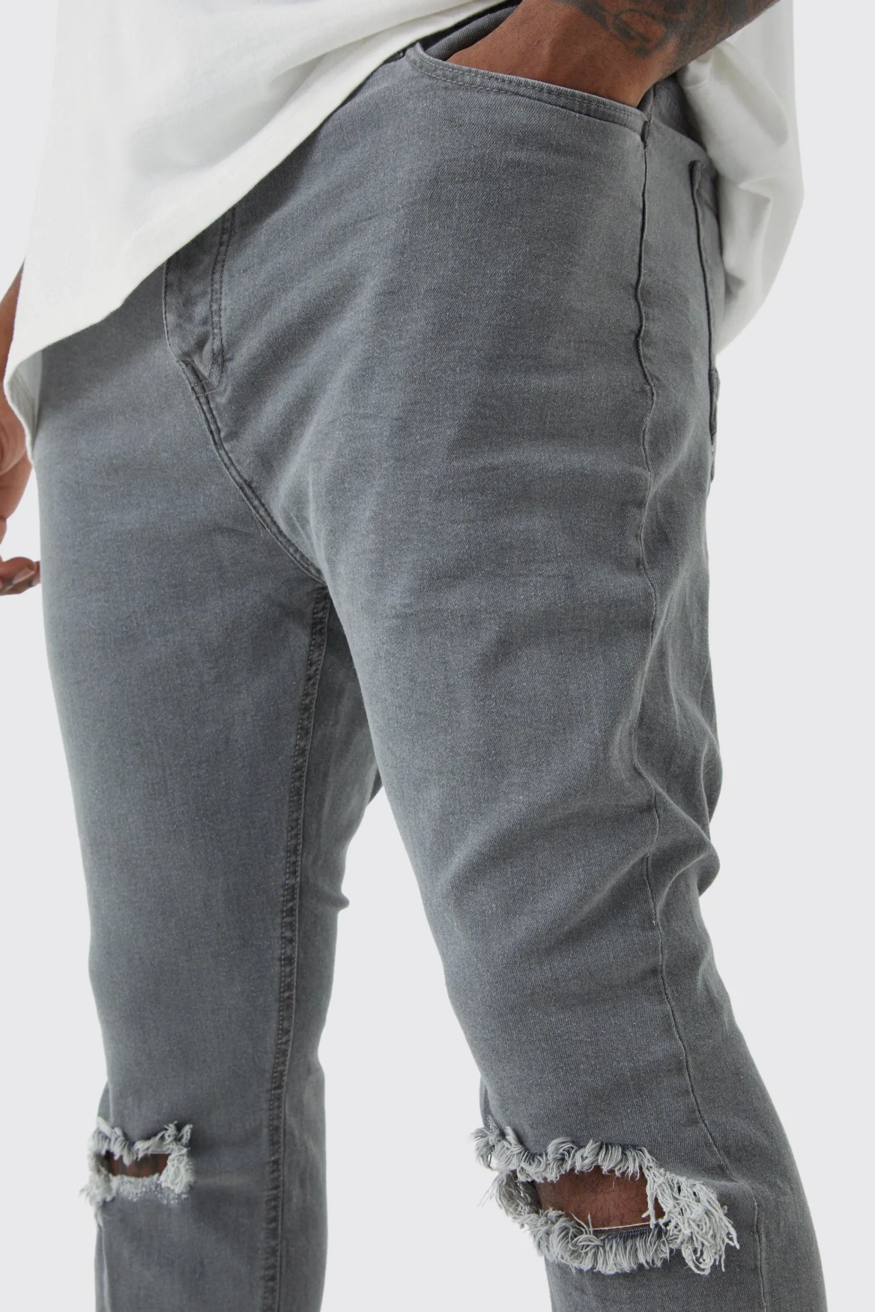 boohooMAN Plus Super Skinny Stretch Ripped Knee Jeans | UK| Trousers|Jeans