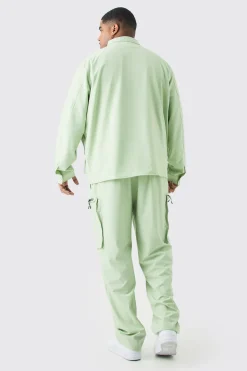 boohooMAN Plus Technical Stretch Elasticated Waist Zip Cargo Trouser | UK| Trousers|Cargos