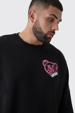boohooMAN Plus Teddy Back Print Oversized Sweatshirt | UK| Hoodies & Sweatshirts