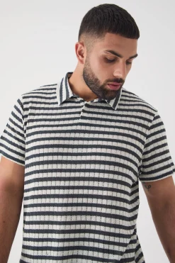 Plus Textured Stripe Polo | UK^boohooMAN Hot