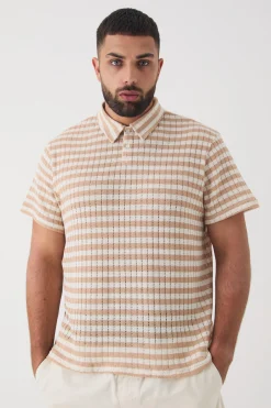 Plus Textured Stripe Polo | UK^boohooMAN Best