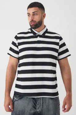 Plus Textured Stripe Polo | UK^boohooMAN Sale
