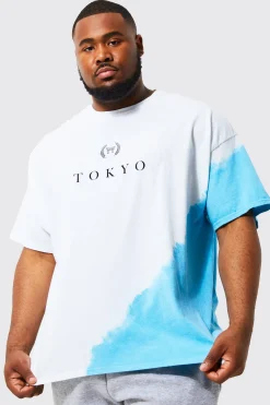 Plus Tie Dye Tokyo City Print T-shirt | UK^boohooMAN Sale