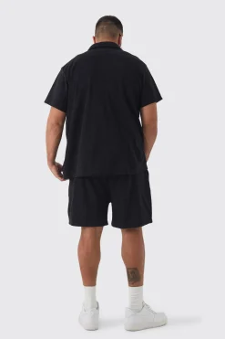 boohooMAN Plus Towelling Shirt & Short Set In | UK| Sets & Co-Ords|Tracksuits