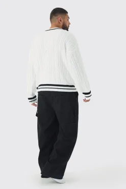 boohooMAN Plus V Neck Varsity Jumper | UK| Knitwear