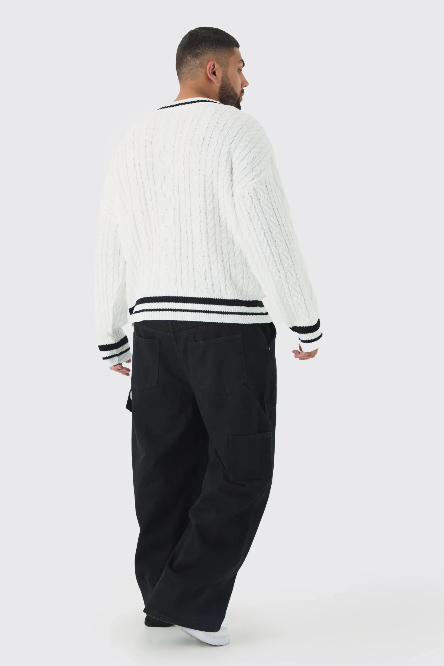 boohooMAN Plus V Neck Varsity Jumper | UK| Knitwear