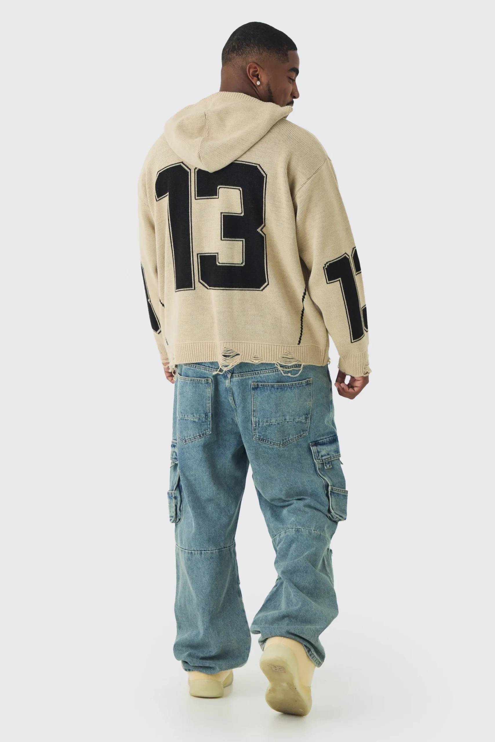 boohooMAN Plus Varsity Distressed Knitted Hoodie | UK| Knitwear|Hoodies & Sweatshirts