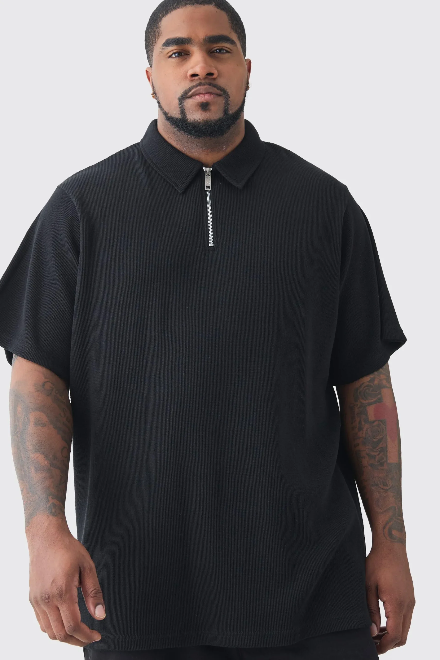Plus Waffle Polo | UK^boohooMAN New