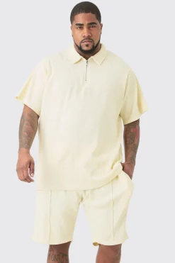 boohooMAN Plus Waffle Polo & Short Set | UK| Sets & Co-Ords