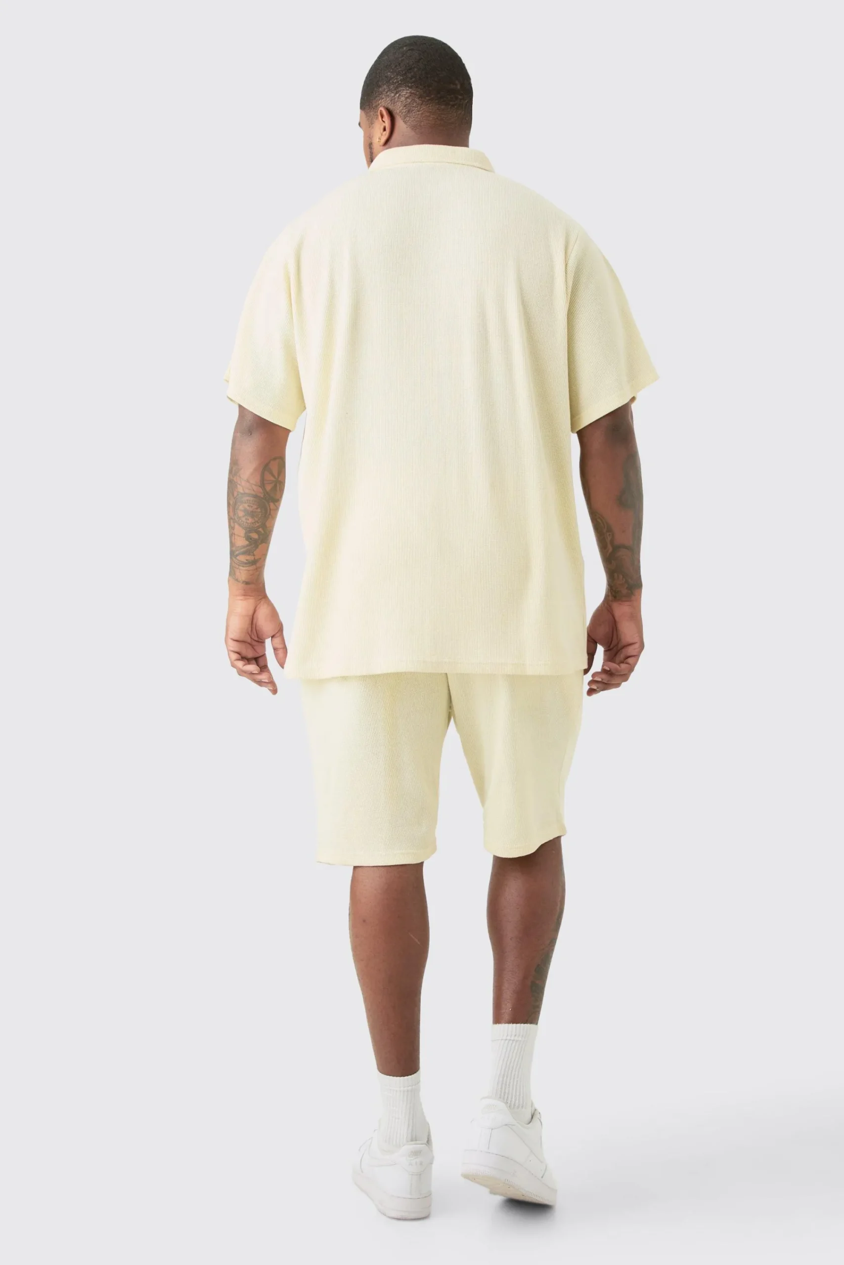 boohooMAN Plus Waffle Polo & Short Set | UK| Sets & Co-Ords