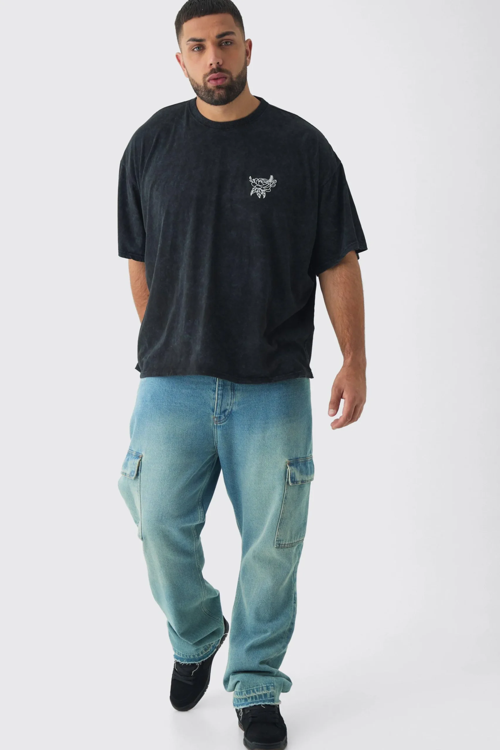 boohooMAN Plus Washed Floral Embroidered T-Shirt | UK| Hoodies & Sweatshirts