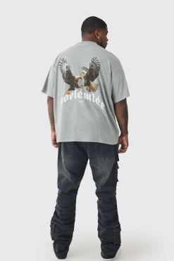 Plus Washed Oversized Extended Neck Eagle Graphic T-shirt | UK^boohooMAN