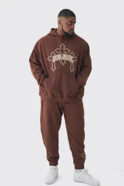 boohooMAN Plus Worldwide Gothic Cross Hoodie & Relaxed Fit Jogger Tracksuit | UK| Tracksuits