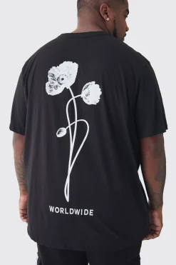 Plus Worldwide Rose Graphic T-Shirt | UK^boohooMAN Outlet