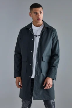 boohooMAN Pocket Detail Mid Length Mac | UK| Coats & Jackets