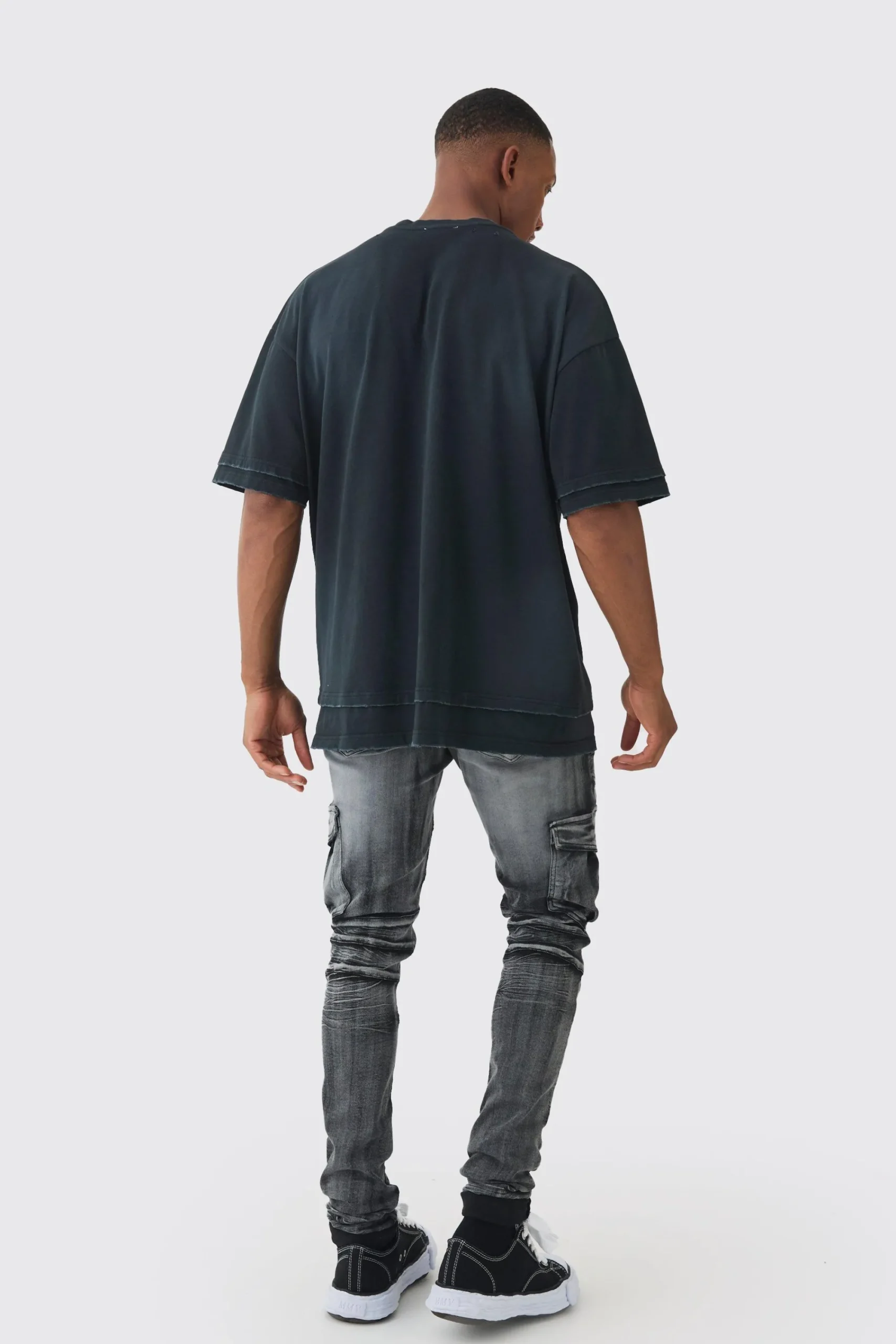 Premium Oversized Faux Layer Washed & Embroidered T-shirt | UK^boohooMAN Online