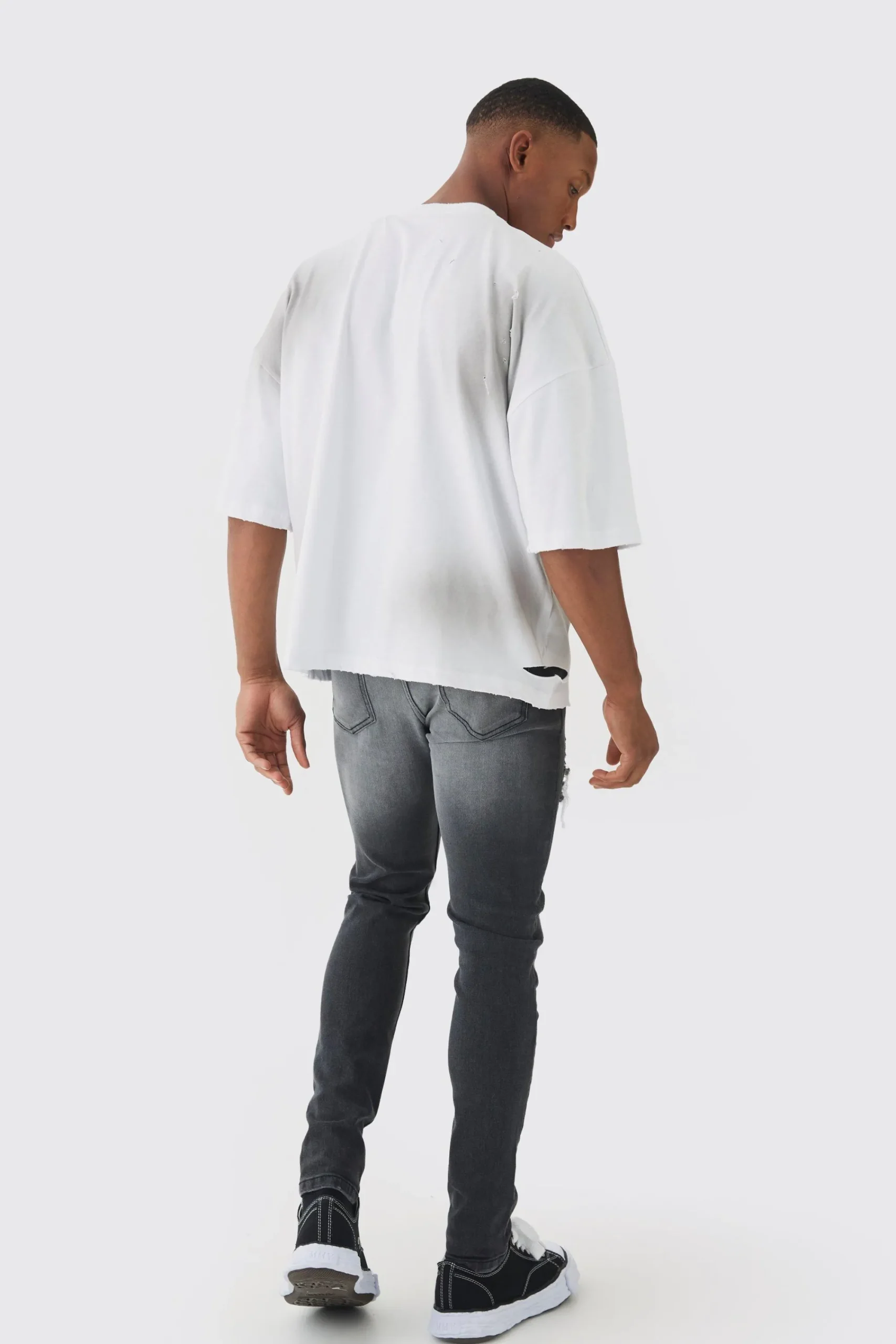 Premium Oversized V Neck Dropped Shoulder Top Stitched, Washed T-shirt | UK^boohooMAN Hot