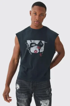 Premium Oversized Washed & Printed Boxy Tank | UK^boohooMAN Sale