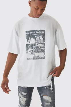 Premium Oversized Washed & Printed T-shirt | UK^boohooMAN Outlet