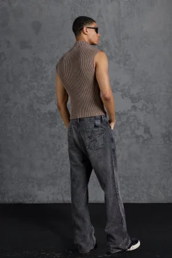 boohooMAN P-Star Muscle Fit Acid Wash Sleeveless Rib Knit Jumper | UK| Knitwear