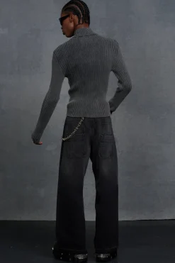 boohooMAN P-Star Muscle Fit Acid Wash Rib Knit Chest Print Jumper | UK| Knitwear