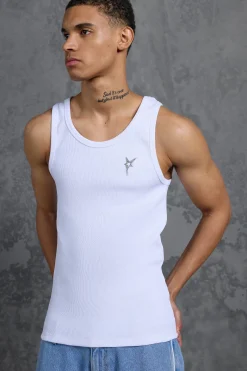 P-Star Muscle Fit Metal Branded Ribbed Vest | UK^boohooMAN Online