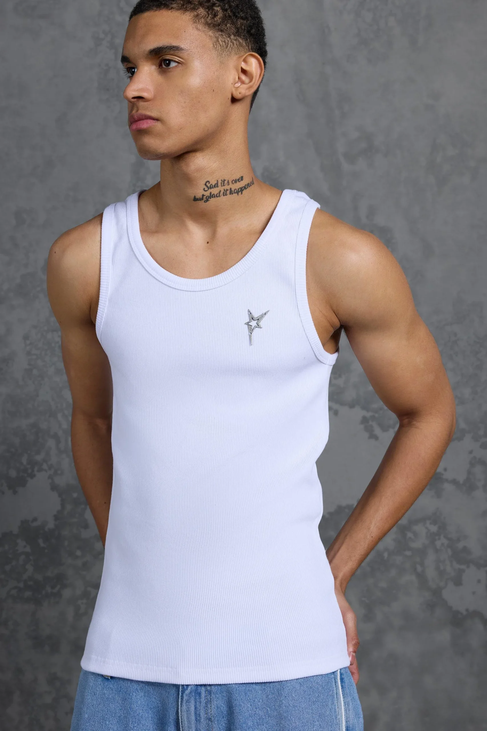 P-Star Muscle Fit Metal Branded Ribbed Vest | UK^boohooMAN Online